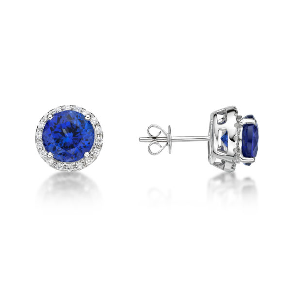 Premium Tanzanite & Diamond Halo Stud Earrings 14 K Tanzanite Direct Tanzanite Direct